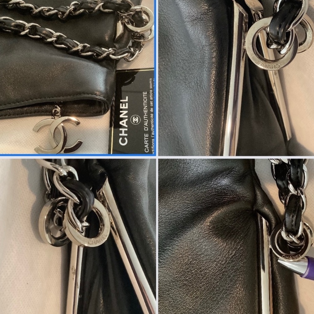 CHANEL Women's Large Ultimate Hobo Soft Black Lamb’s Skin w/ Silver Accents EUC - Picture 13 of 15